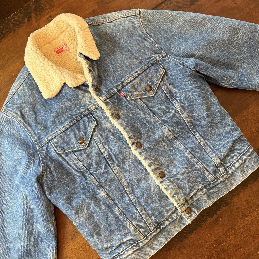 Vintage Levi's Denim Jean Jacket Mens‎ 42 Blue Sherpa Lined Trucker 80s 90s